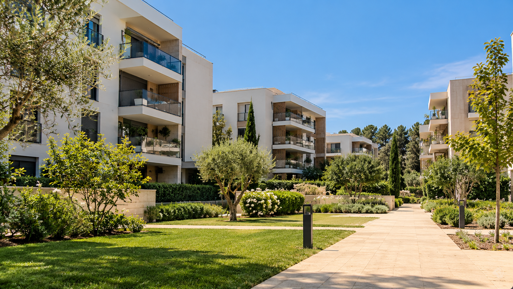 Espaces verts aménagés au sein d’une résidence
